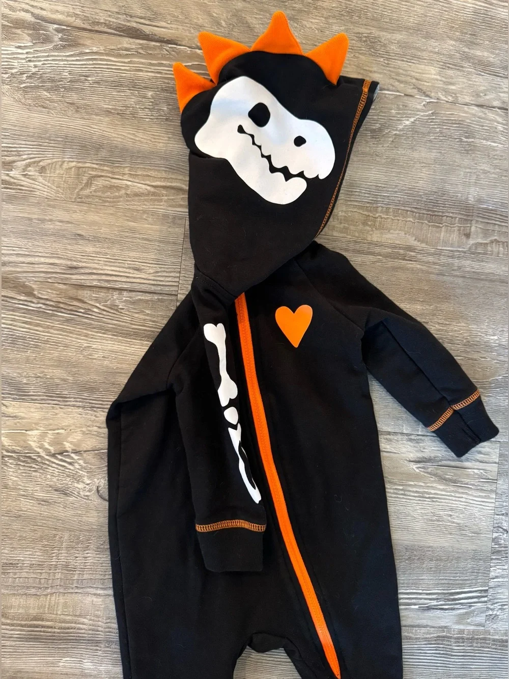 Cat & Jack Black and Orange Dinosaur Bones Hooded One-Piece